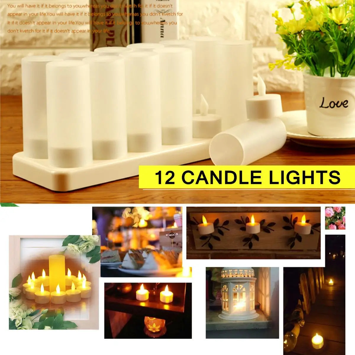 12Pcs LED Candle Lamp Rechargeable Creative Flickering Simulation Flame Candle Night Light Tea Light for Party Home Decoration