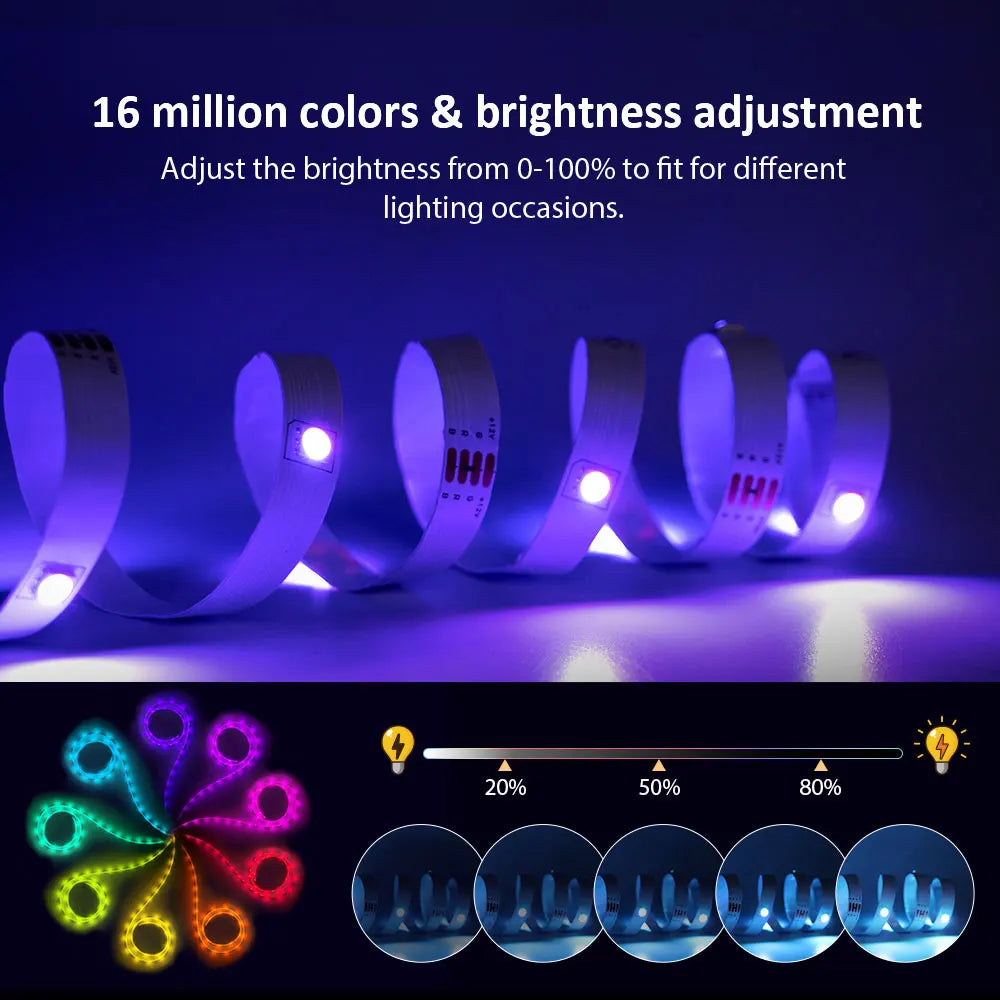 LED Strip Light RGB 5050 Music Sync Color Changing  Sensitive Built-in Mic, App Controlled LED Lights 5M 10M 15M DC12V Flexible