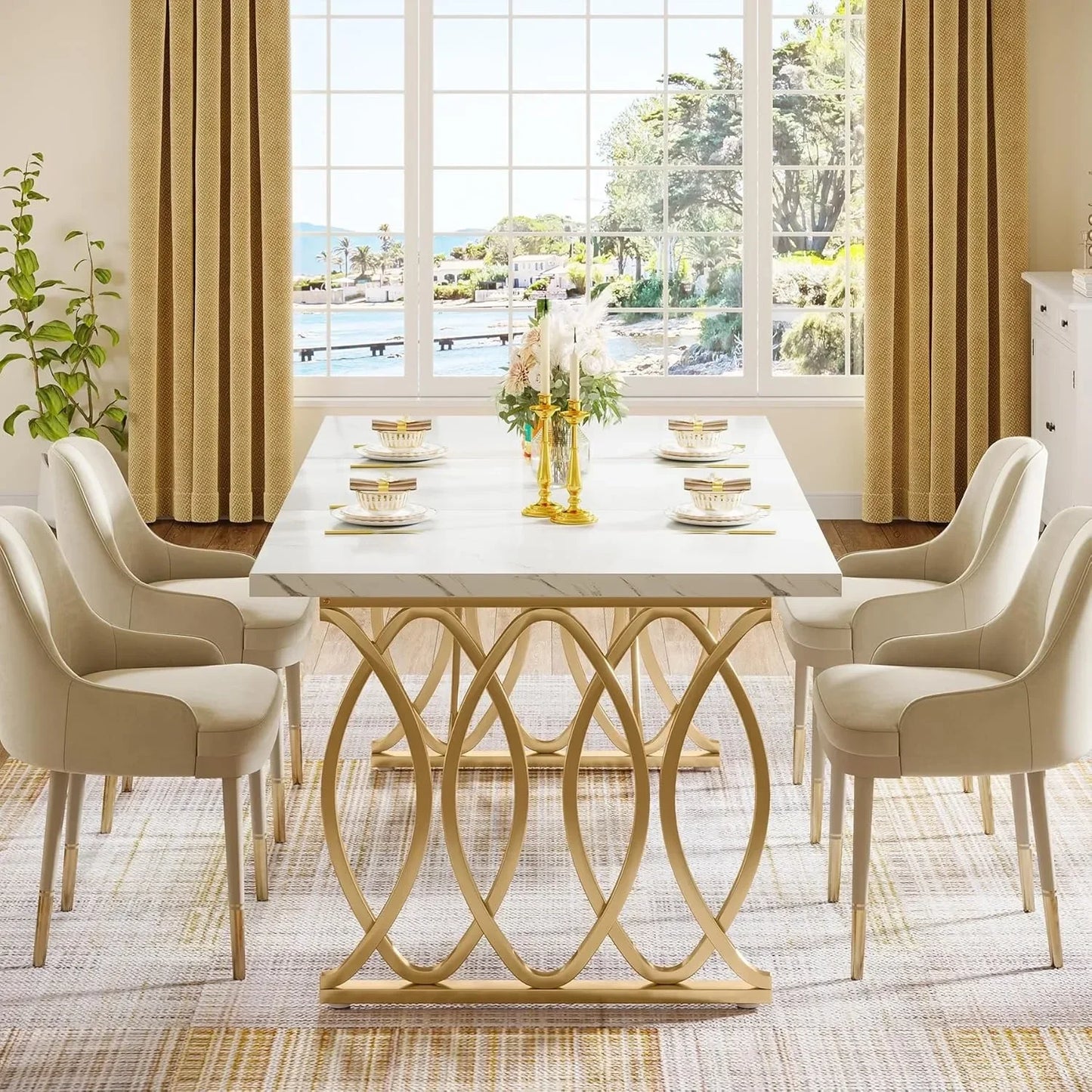 Modern Dining Table, 63" Large Kitchen Table for 4-6 People,