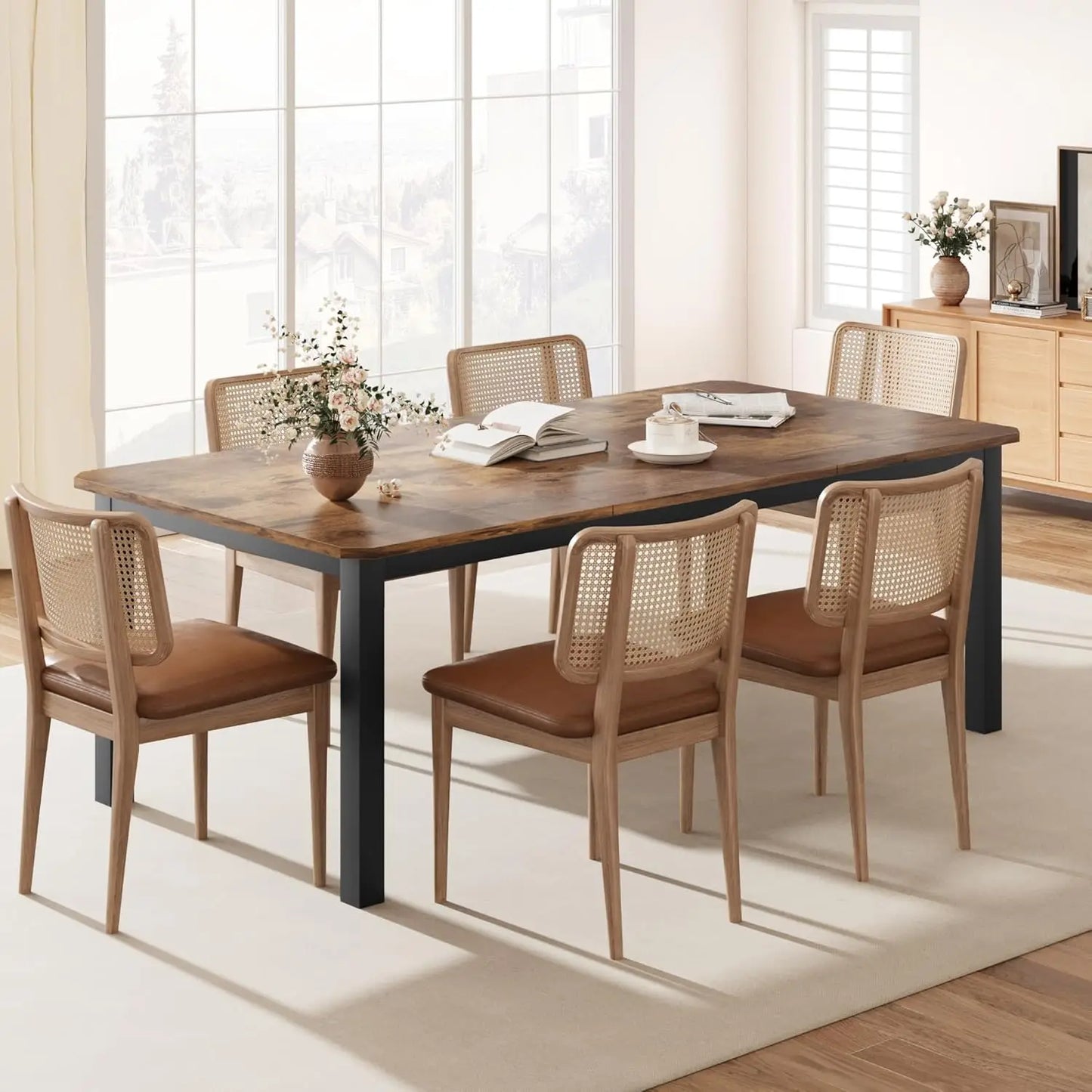 78.7 Inch Rectangle Wood W/Steel Legs, Seats 6