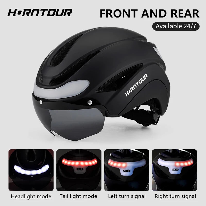 Adult Bike Helmets with Rechargeable LED Rear Light, Visor, Magnetic Goggles