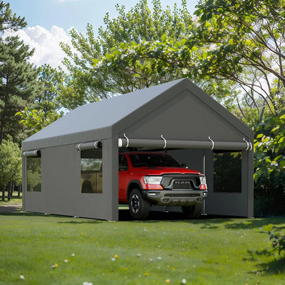 12x20FT Heavy Duty Carport,Removable Side Walls & Roll-Up Door