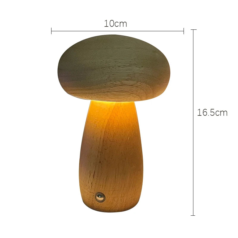 Wooden Mushrooms Night Light Touch Switch Bedroom Bedside Table Lamp Walnut Beech Wood Warm Dimmable Desk Light USB Chargeable