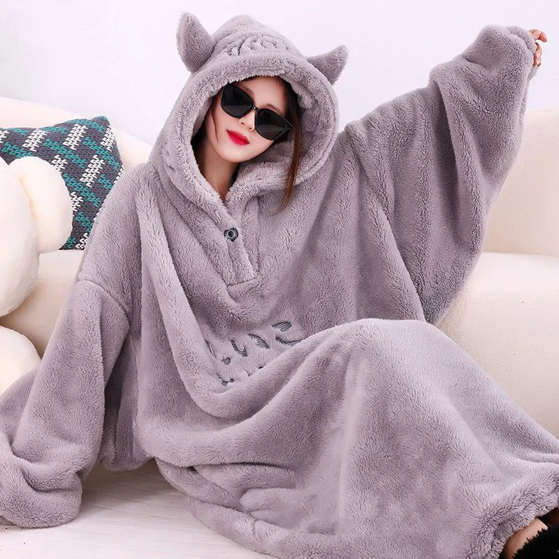 WOSTAR Winter soft fleece blanket with sleeves hooded Sweater blanket wearable oversized outdoor warm flannel hoodie blanket