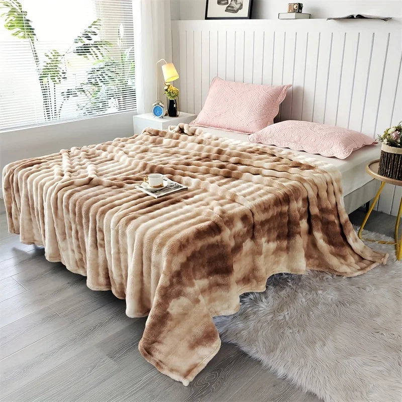 Ultra-Soft Faux Rabbit Fur Throw Blanket Tie-Dye Plush Warm Cozy All Seasons Reversible Machine Washable Perfect For Sofa Bed