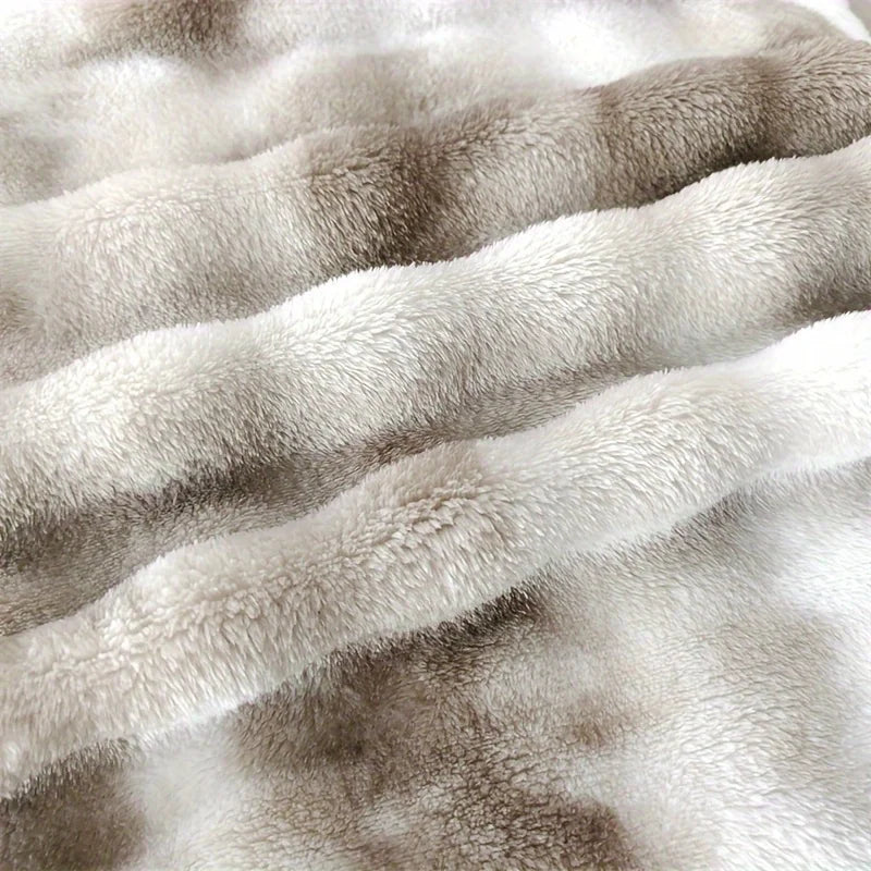 Ultra-Soft Faux Rabbit Fur Throw Blanket Tie-Dye Plush Warm Cozy All Seasons Reversible Machine Washable Perfect For Sofa Bed