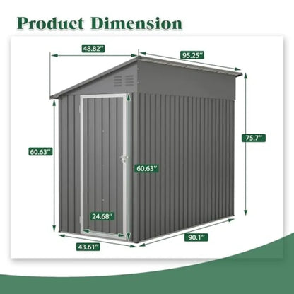 4'x8' Metal Lean To Lockable Shed