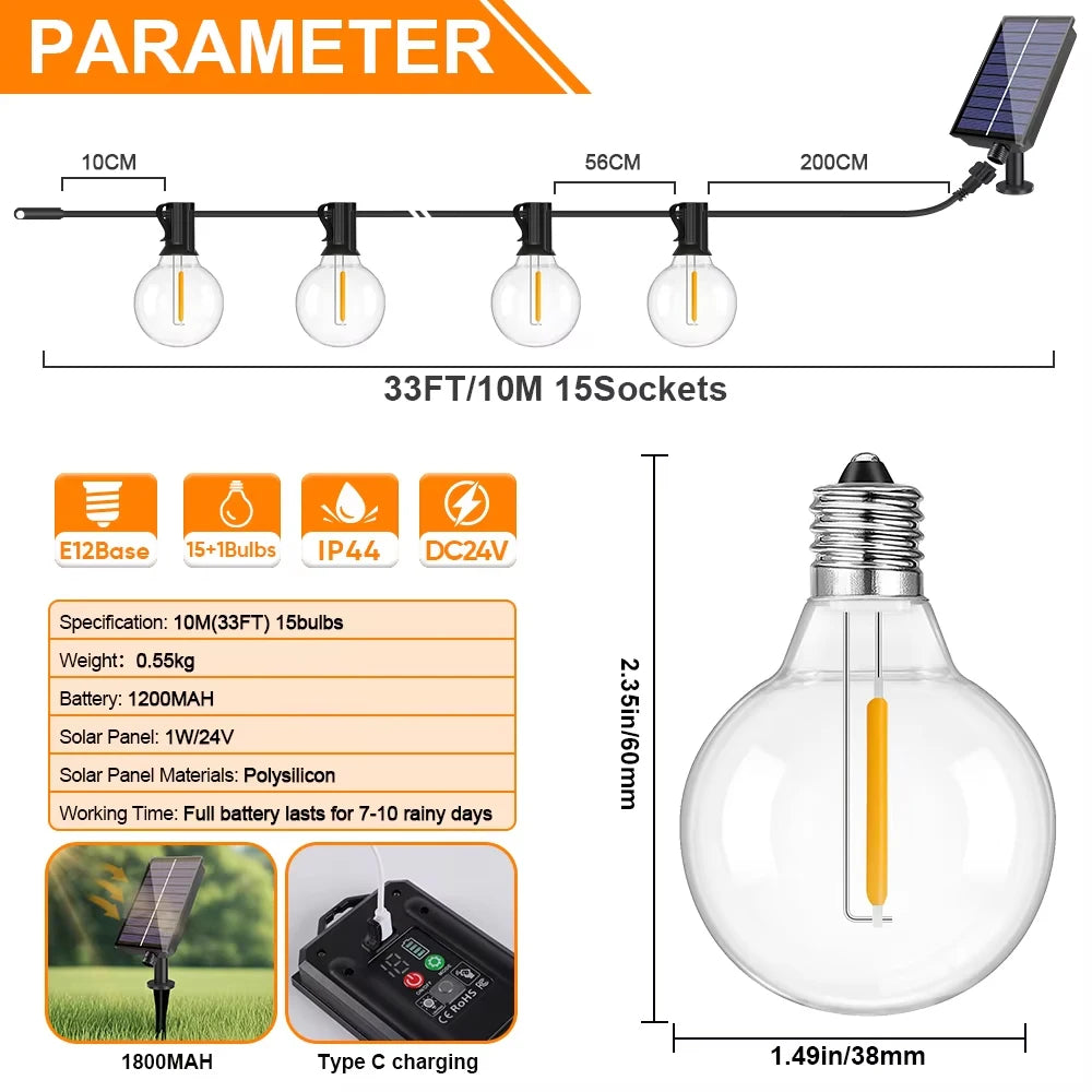G40 Outdoor Solar String Light Garland