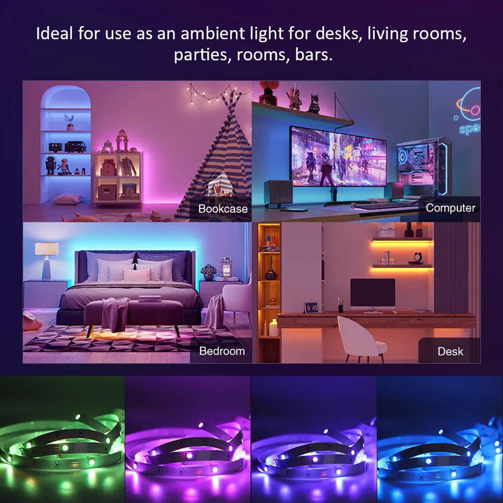 LED Strip Light RGB 5050 Music Sync Color Changing  Sensitive Built-in Mic, App Controlled LED Lights 5M 10M 15M DC12V Flexible