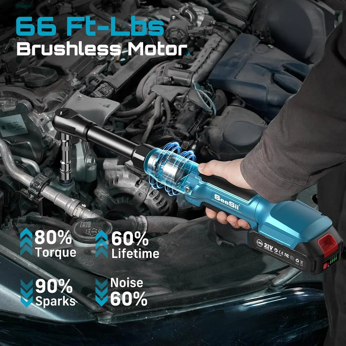 Seesii 3/8" 21V Cordless Electric Wrench