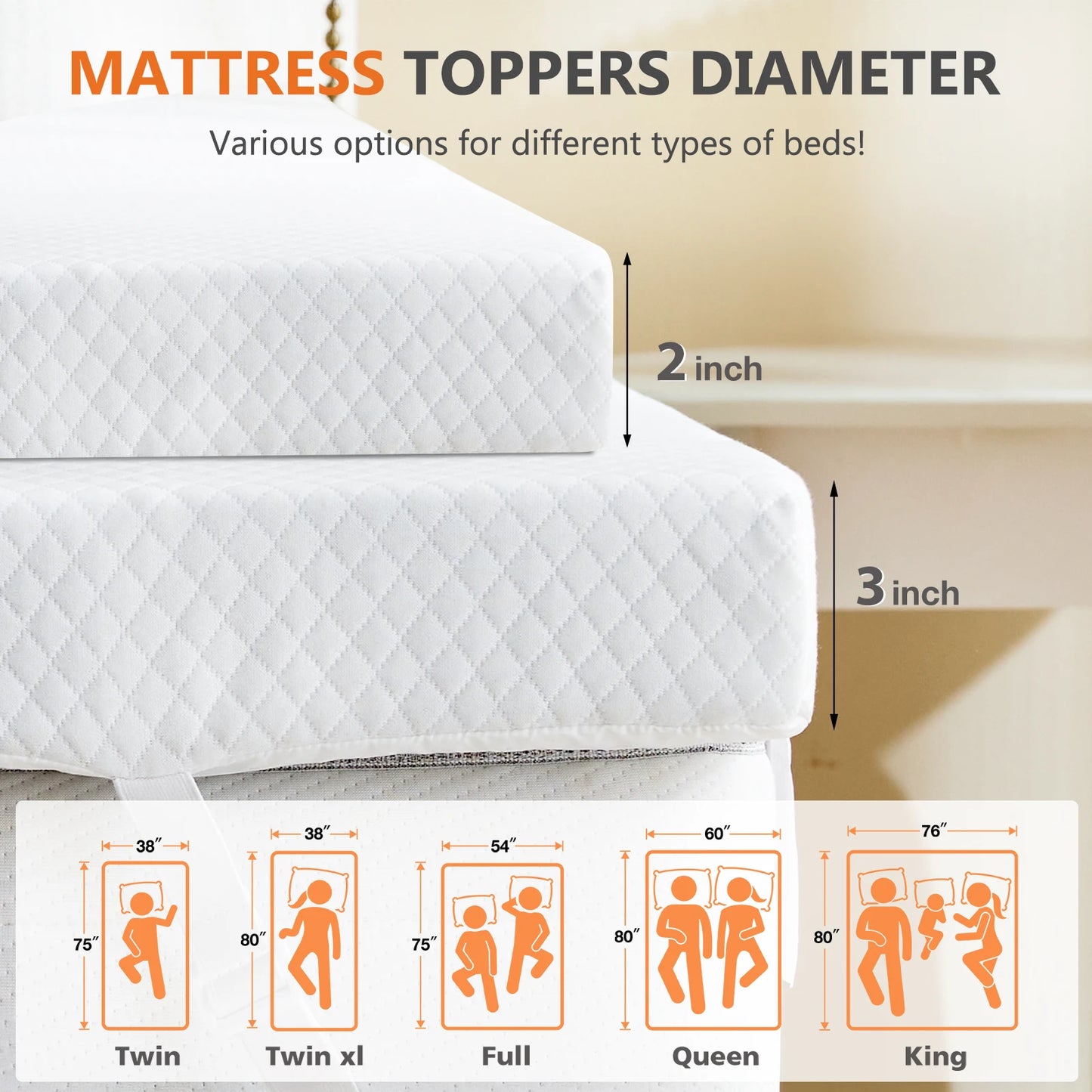 3 Inch Mattress Topper with Fabric Cover