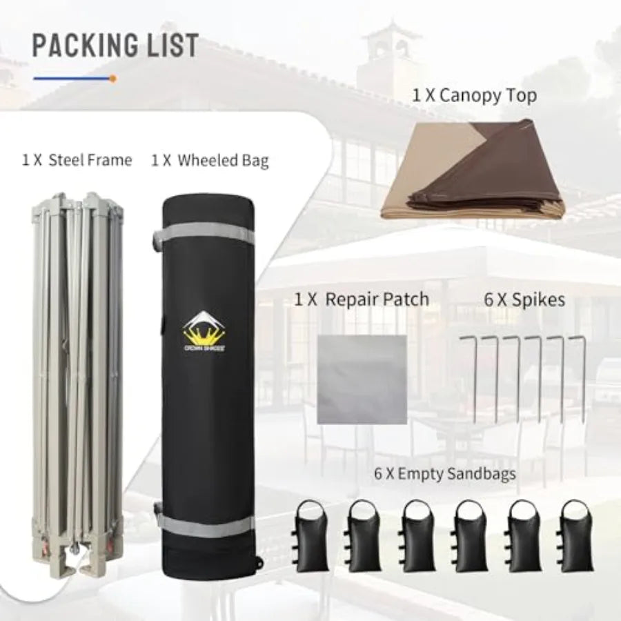 14x14 Pop up Gazebo for patio and outdoor activities, 300D silver-coated fabric, beige coffee, UV resistant with patented cente