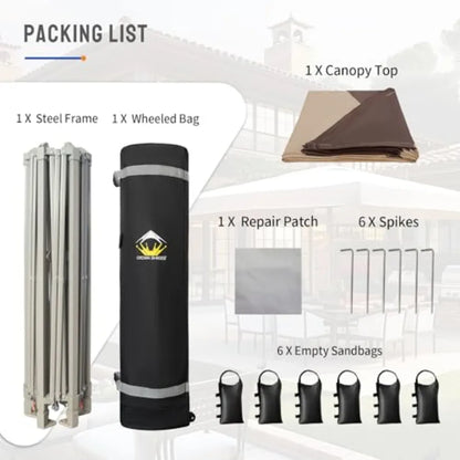 14x14 Pop up Gazebo for patio and outdoor activities, 300D silver-coated fabric, beige coffee, UV resistant with patented cente