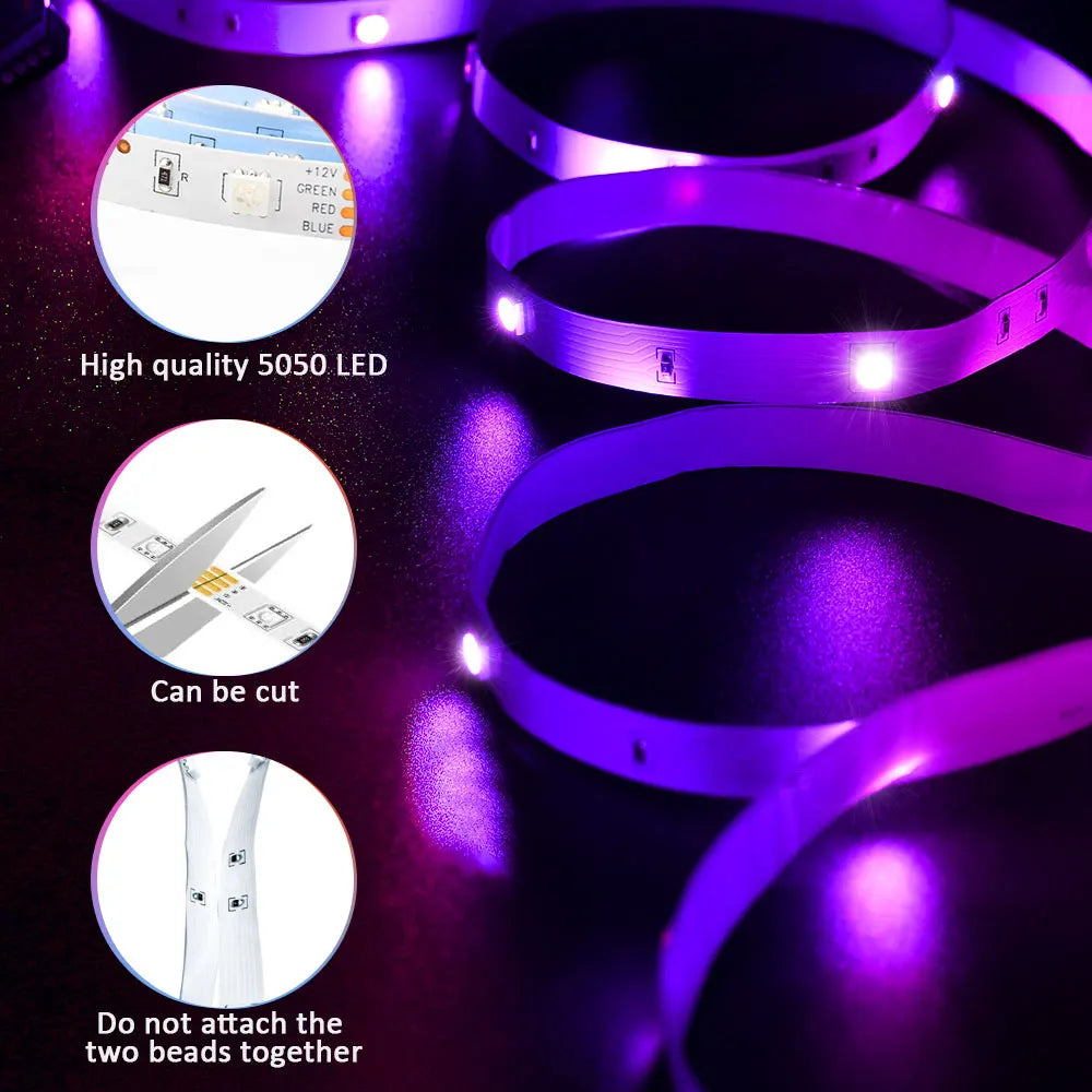 LED Strip Light RGB 5050 Music Sync Color Changing  Sensitive Built-in Mic, App Controlled LED Lights 5M 10M 15M DC12V Flexible