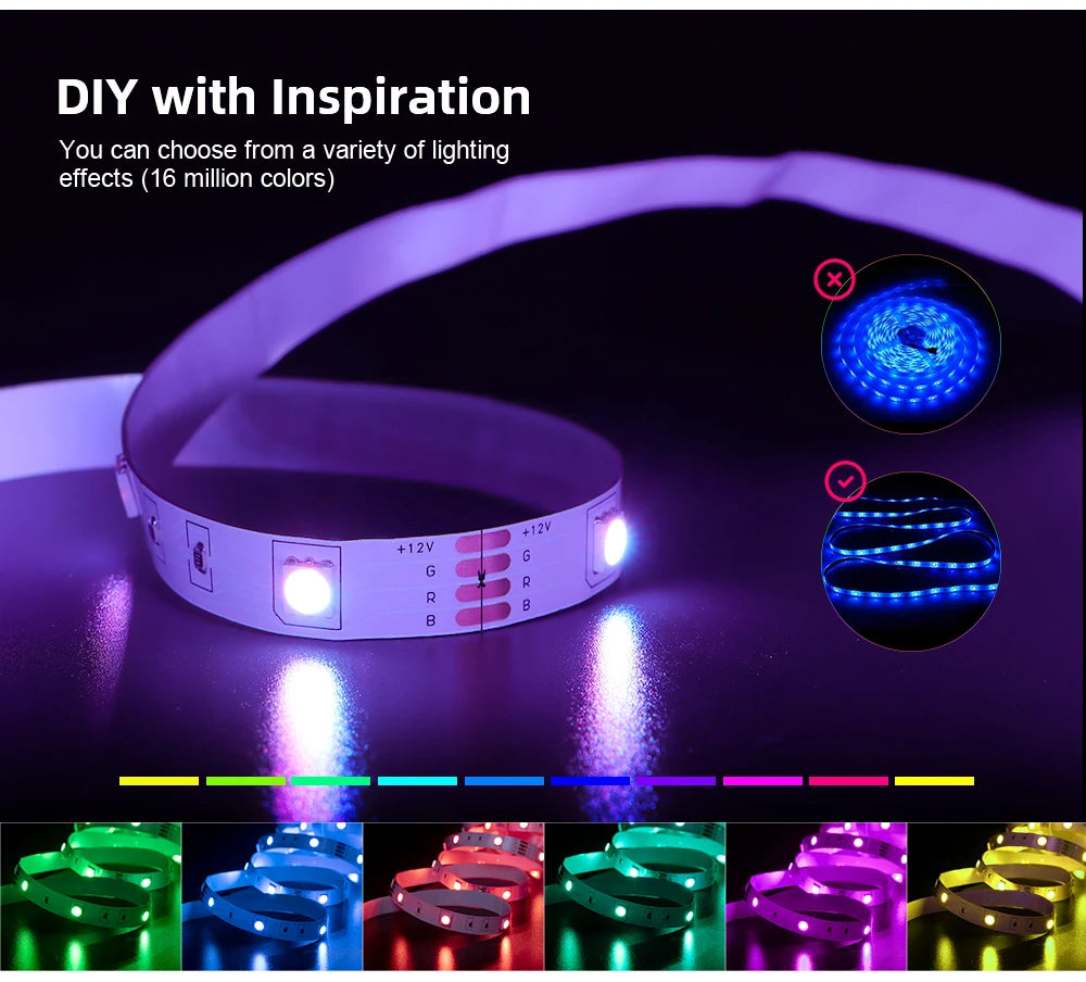 LED Strip Light RGB 5050 Music Sync Color Changing  Sensitive Built-in Mic, App Controlled LED Lights 5M 10M 15M DC12V Flexible