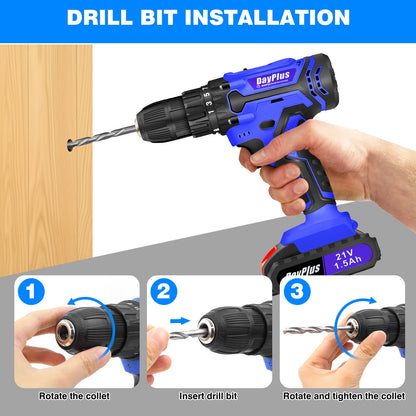 21V Cordless Power Drill or Driver, W/ Battery and access