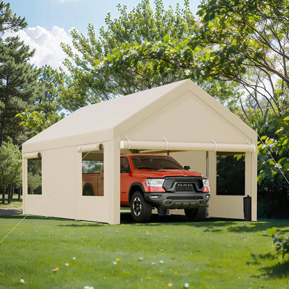 12x20FT Heavy Duty Carport,Removable Side Walls & Roll-Up Door