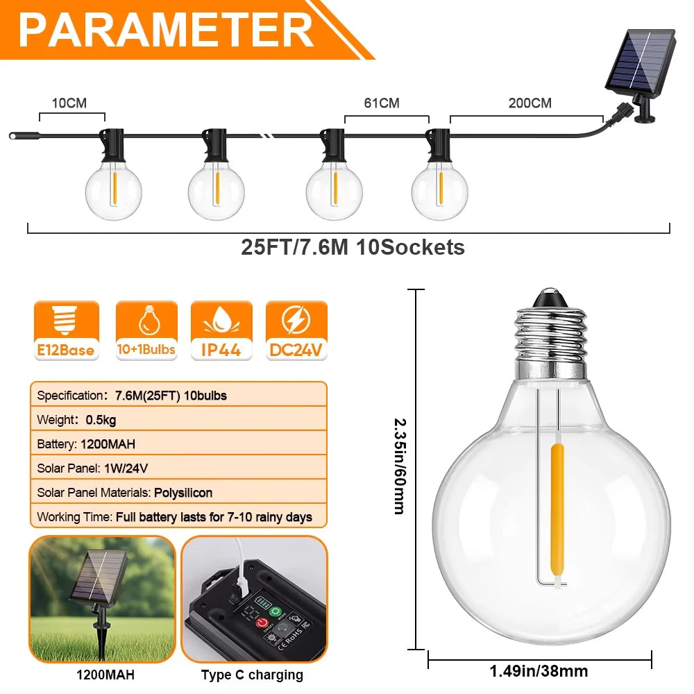 G40 Outdoor Solar String Light Garland