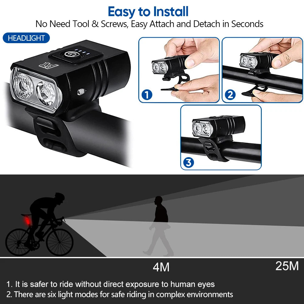 LED Bicycle Front Light Type-C Rechargeable Bicycle Headlight