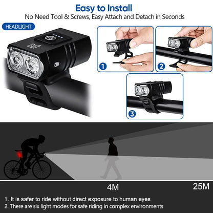 LED Bicycle Front Light Type-C Rechargeable Bicycle Headlight