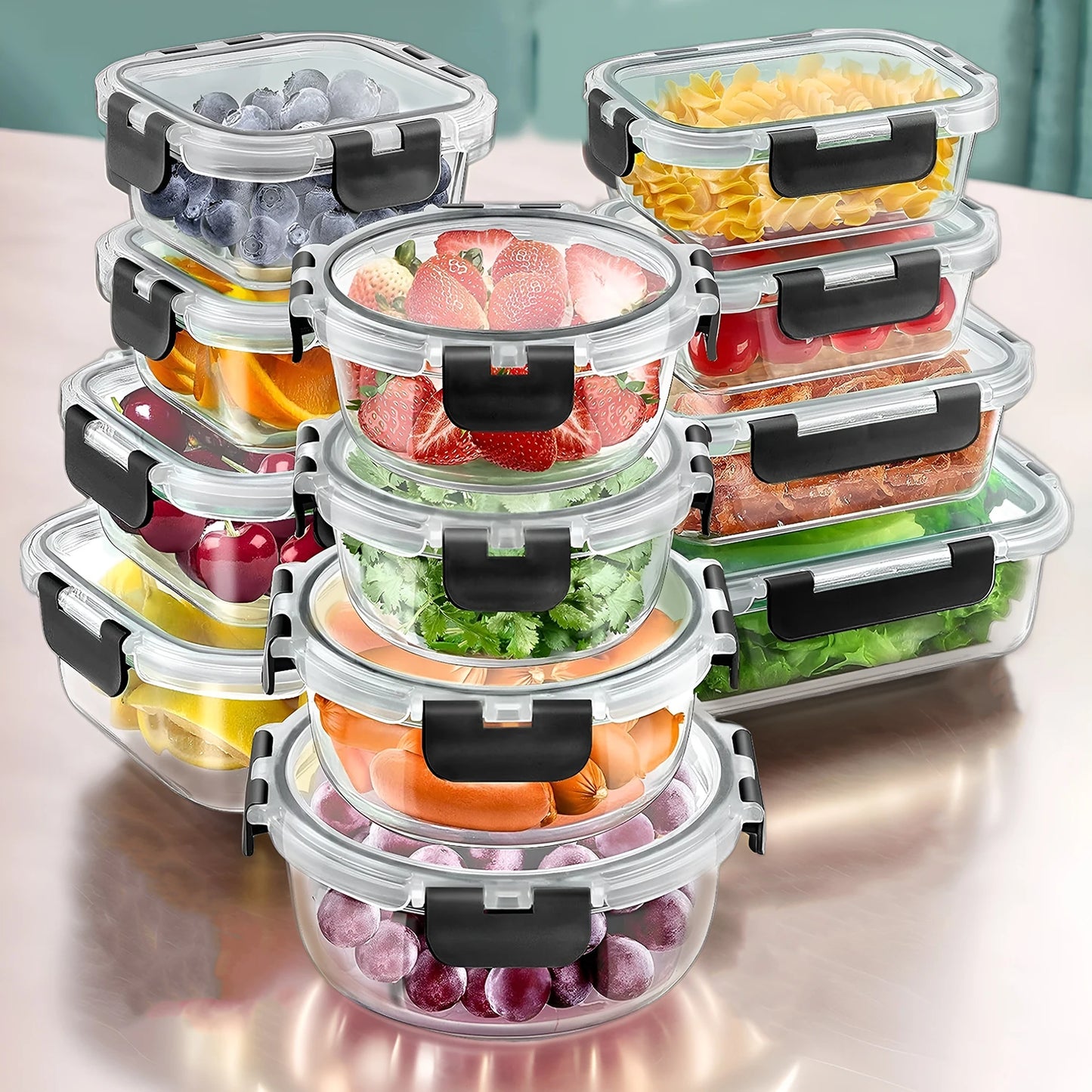 12pcs Glass Lunch Box Food Storage Containers