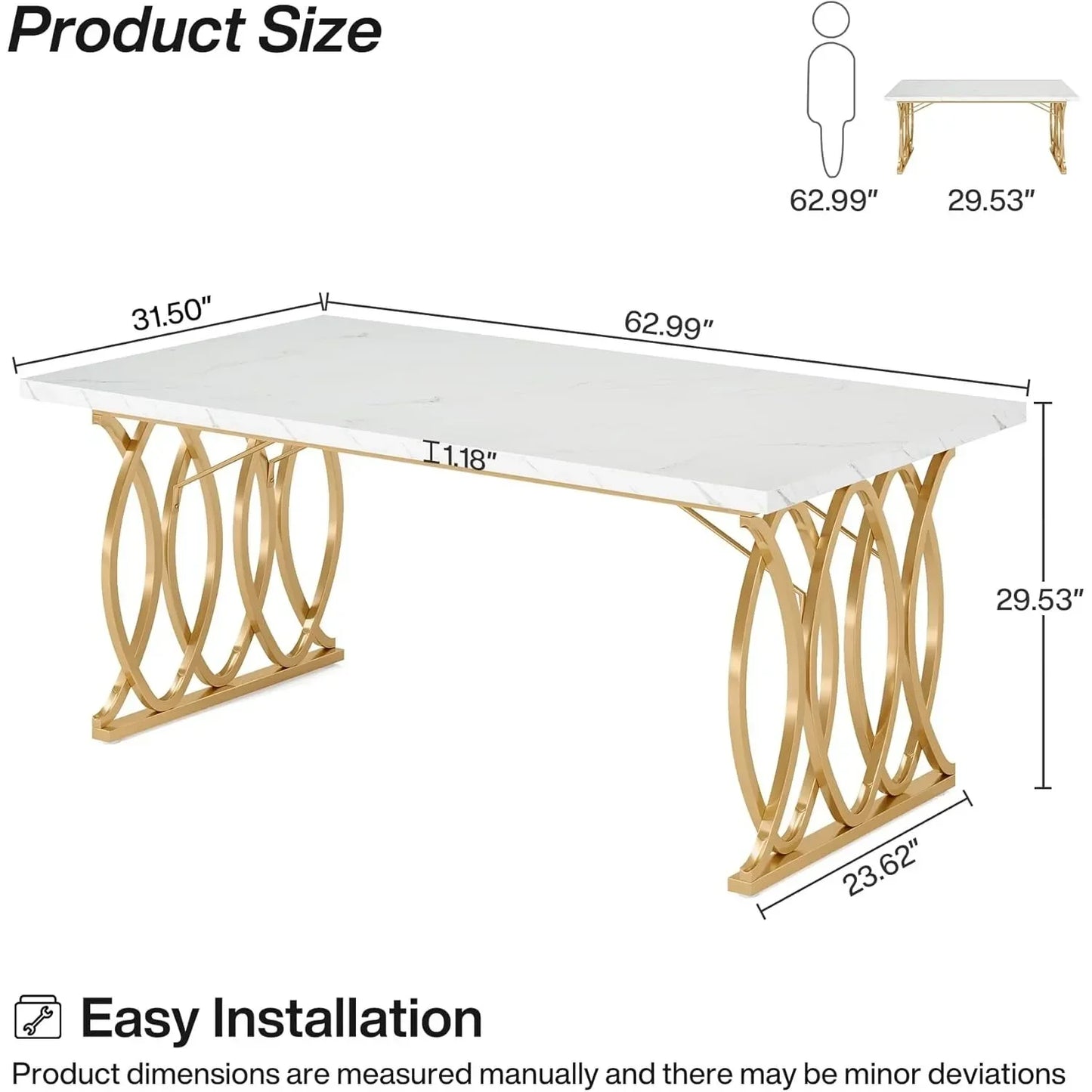 Modern Dining Table, 63" Large Kitchen Table for 4-6 People,