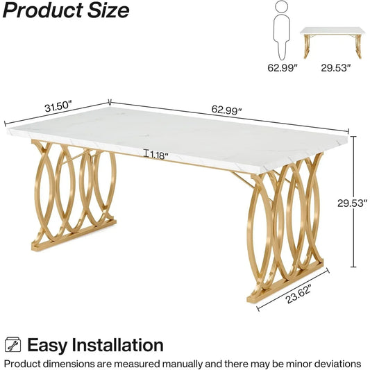 Modern Dining Table, 63" Large Kitchen Table for 4-6 People,