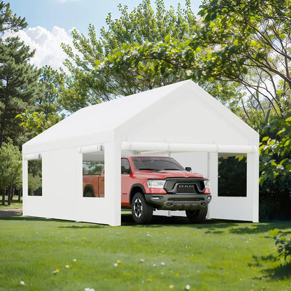 12x20FT Heavy Duty Carport,Removable Side Walls & Roll-Up Door
