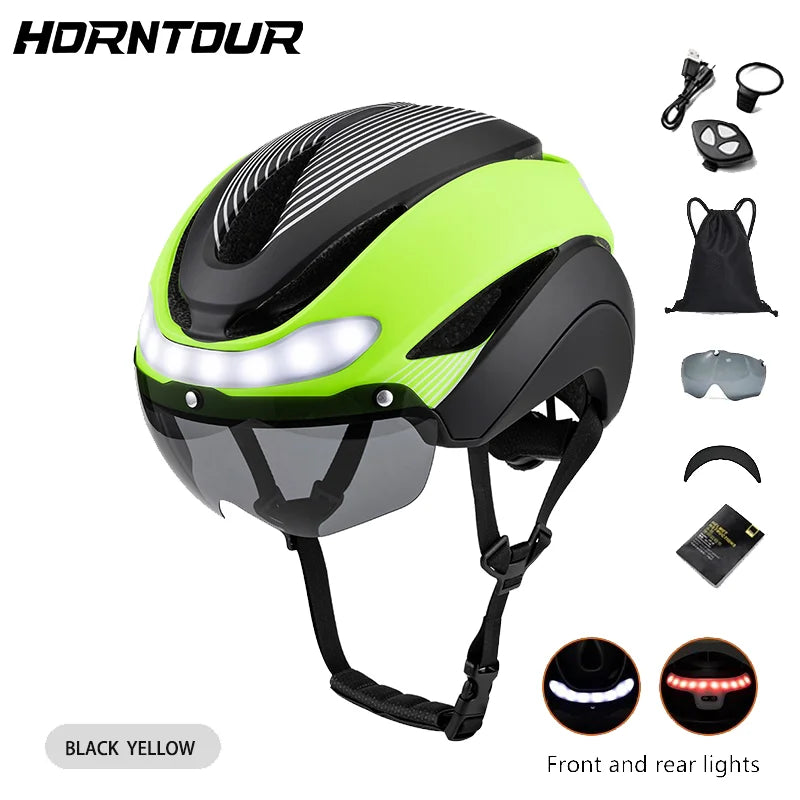 Adult Bike Helmets with Rechargeable LED Rear Light, Visor, Magnetic Goggles