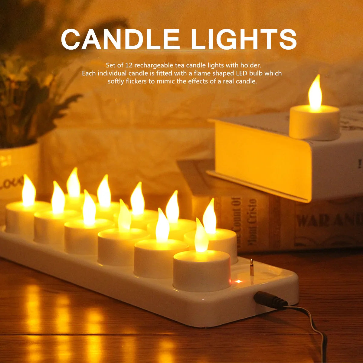 12Pcs LED Candle Lamp Rechargeable Creative Flickering Simulation Flame Candle Night Light Tea Light for Party Home Decoration