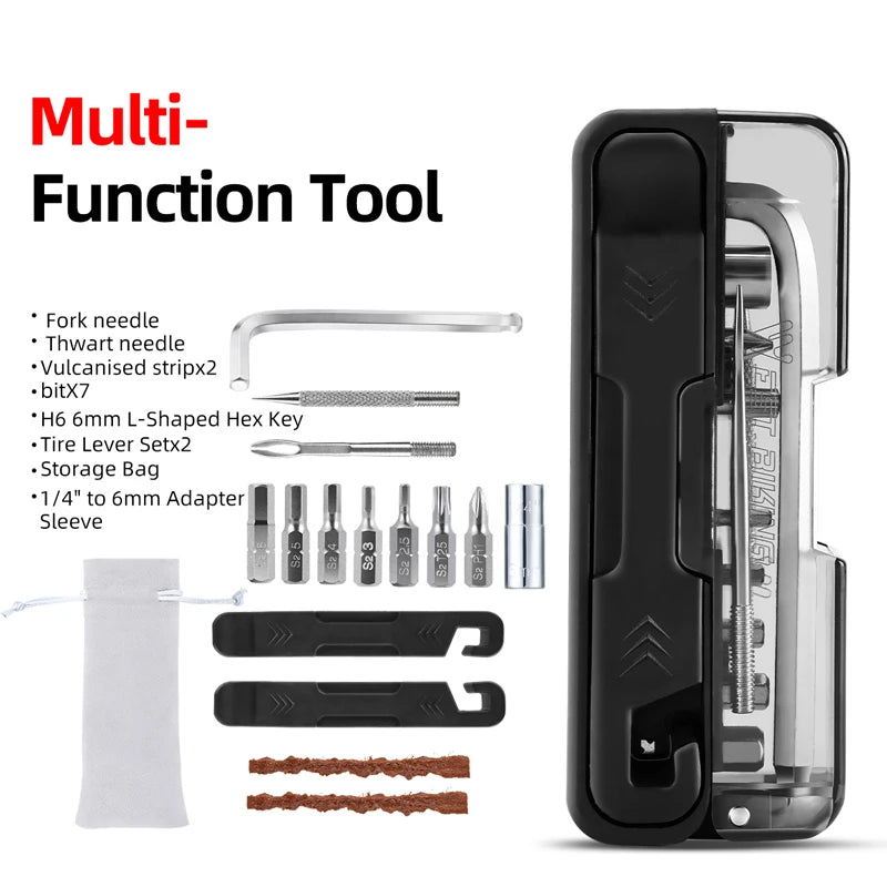 WEST BIKING Portable Ratchet Wrench Kit Multifunction Bicycle Tools 14 In 1 Multitool Set Tyre Lever MTB Road Bike Gadgets