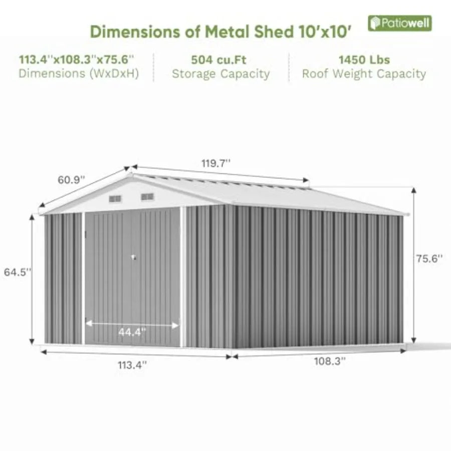 10' x 10' Metal Storage Shed, Lockable