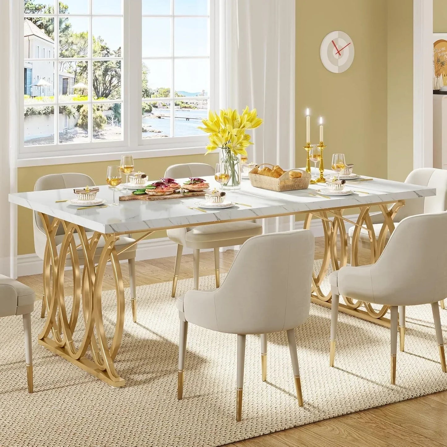 Modern Dining Table, 63" Large Kitchen Table for 4-6 People,