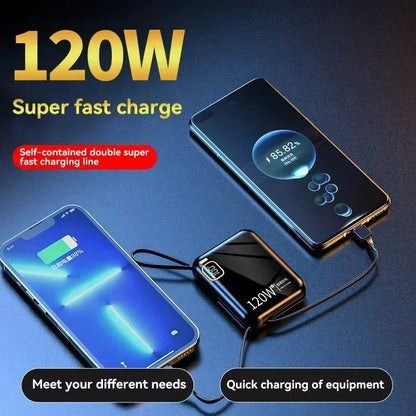 120W Power Bank 50000mah Portable High Capacity Cable Two-way Fast Charging Mini 2in1 Wire Powerbank For Iphone Samsung Xiaomi