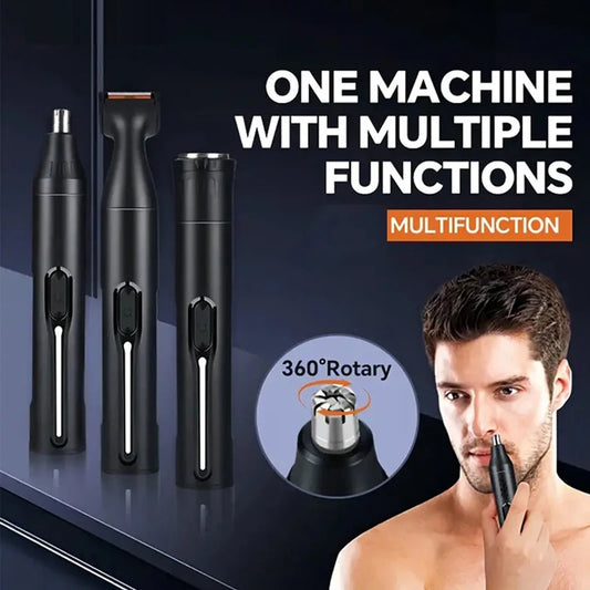 Professional Grooming Kit, USB Rechargeable Nose & Ear Hair Trimmer, Beard and Eyebrow Razor, Men'S Personal Care Tools 4 in 1