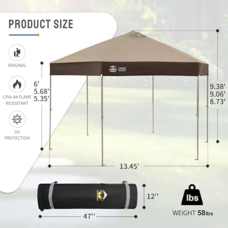 14x14 Pop up Gazebo for patio and outdoor activities, 300D silver-coated fabric, beige coffee, UV resistant with patented cente