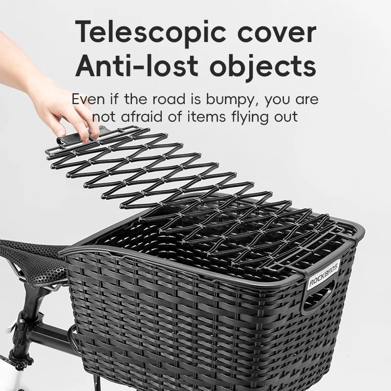 ROCKBROS Rear Bike Basket Large Capacity With Telescopic Cover